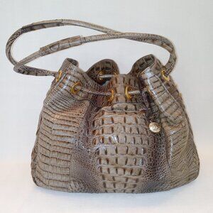 Brahmin Dana Drawstring Shoulder Bag Melbourne Croc Embossed Agate Leather NWOT